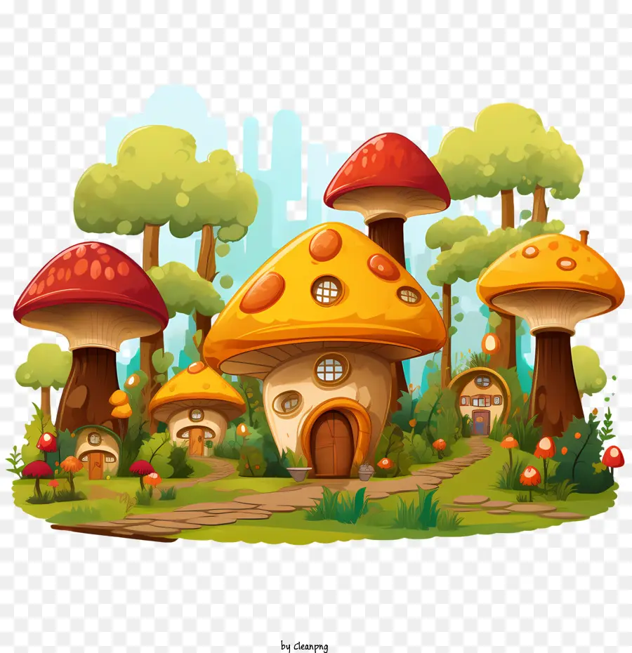 грибной дом，Фэнтезийная иллюстрация PNG