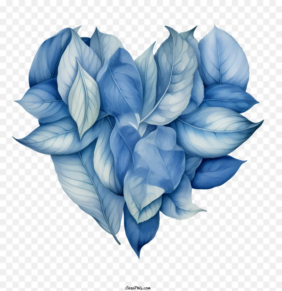 синие листья，Сердце в форме листья PNG