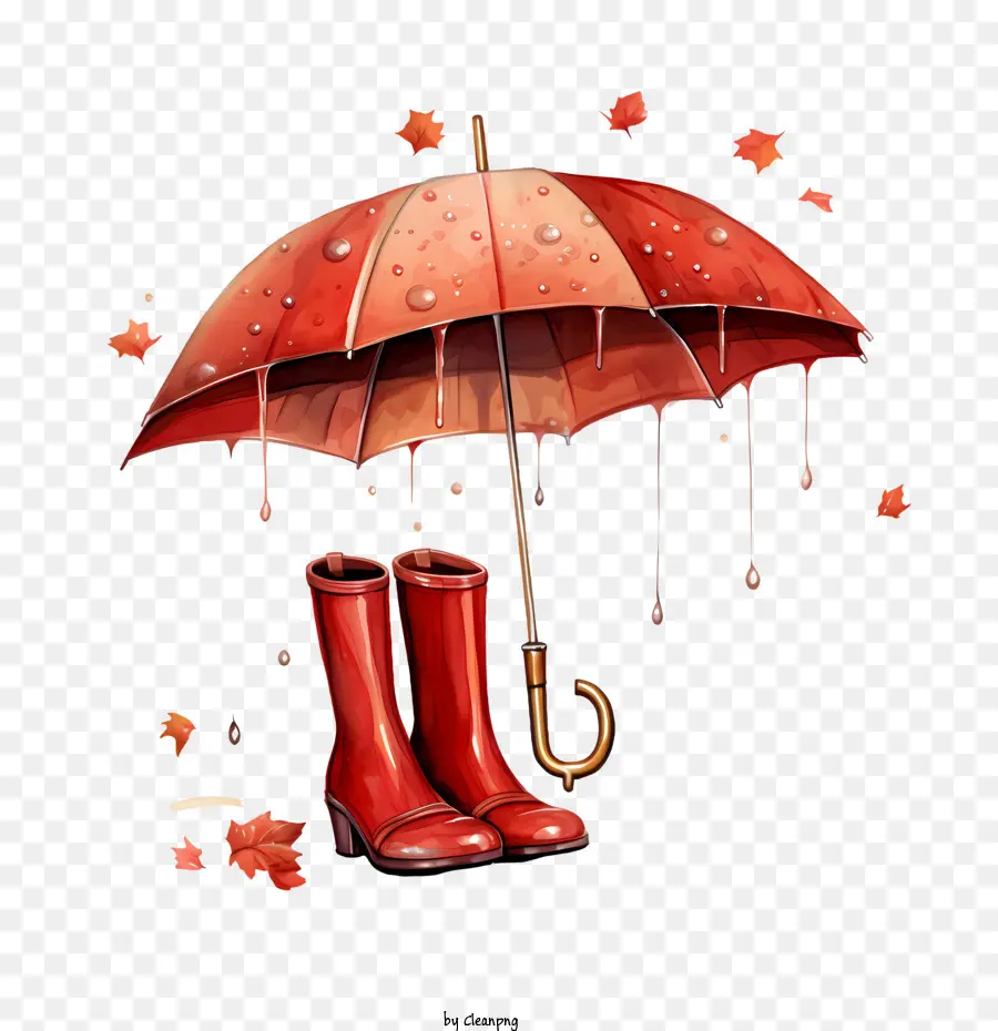 осенний дождь，красные ботинки PNG