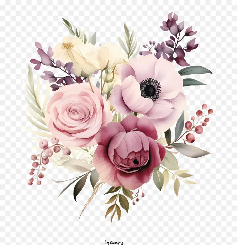 Свадебный дизайн цветочного приглашения，букет PNG