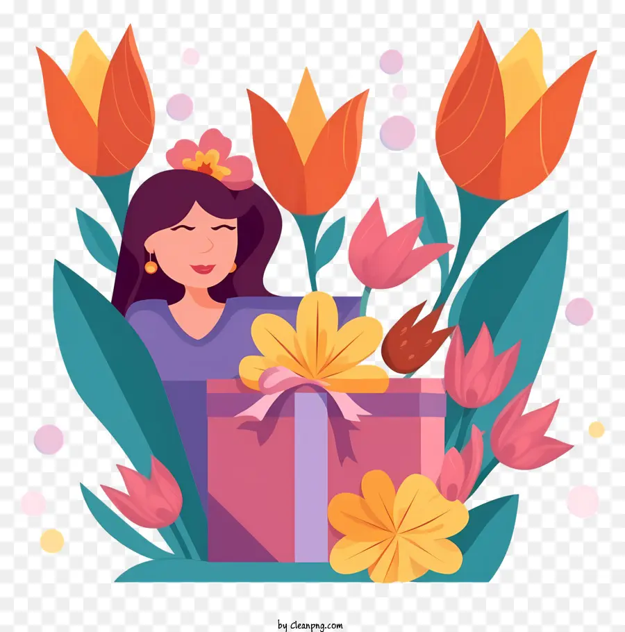 Женщина，цветы PNG