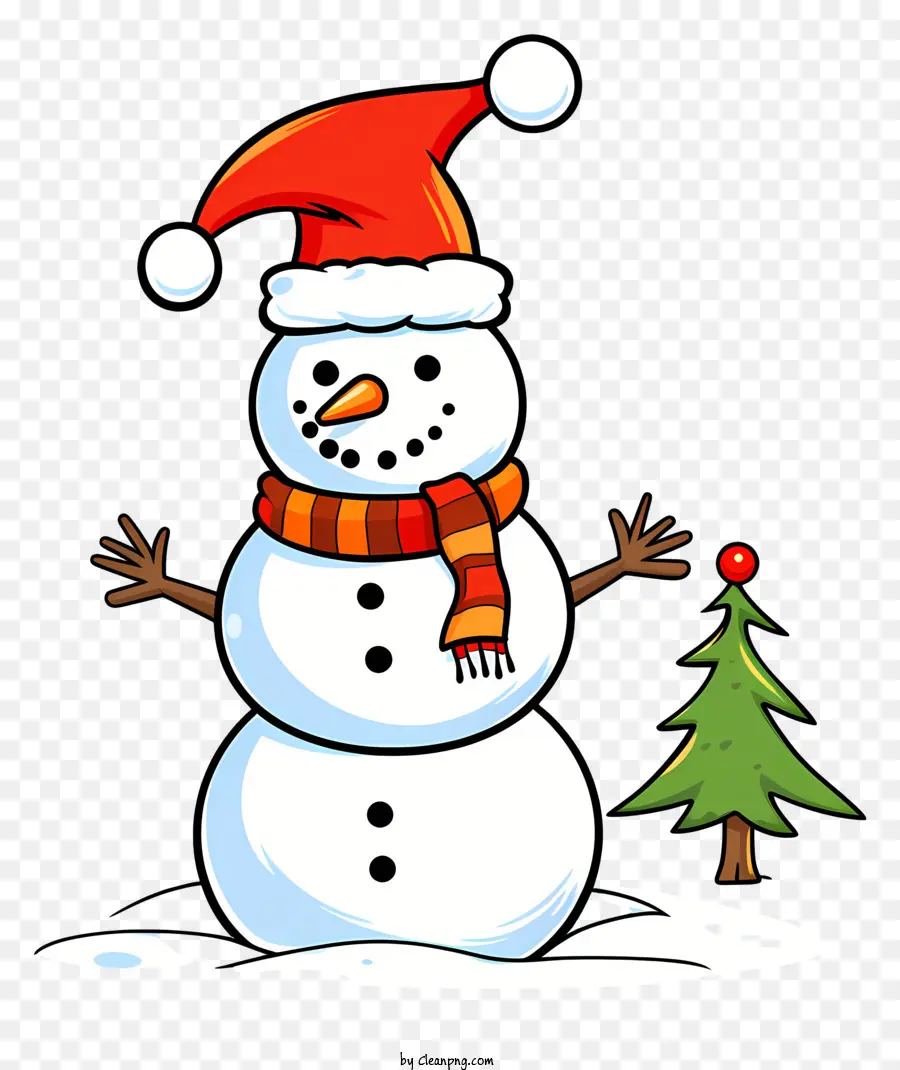 мультфильм снеговик，красная и белая шляпа PNG