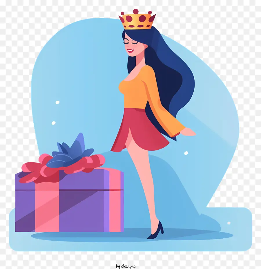 женщина с короной，подарочная коробка с луком PNG