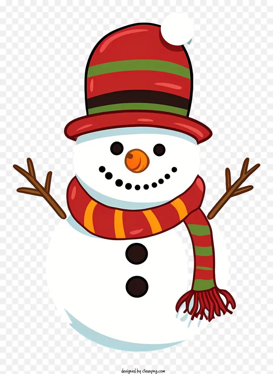 Снеговик，красный и зеленый полосатый шарф PNG
