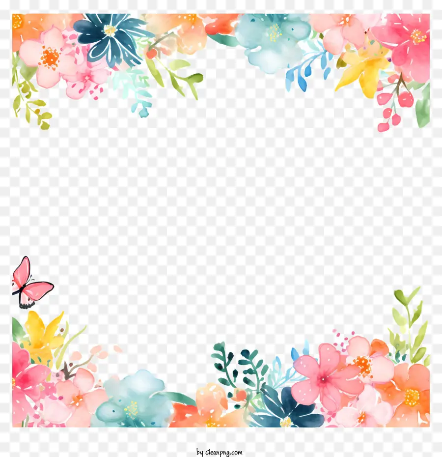 цветочные кадр，Colored Flowers PNG