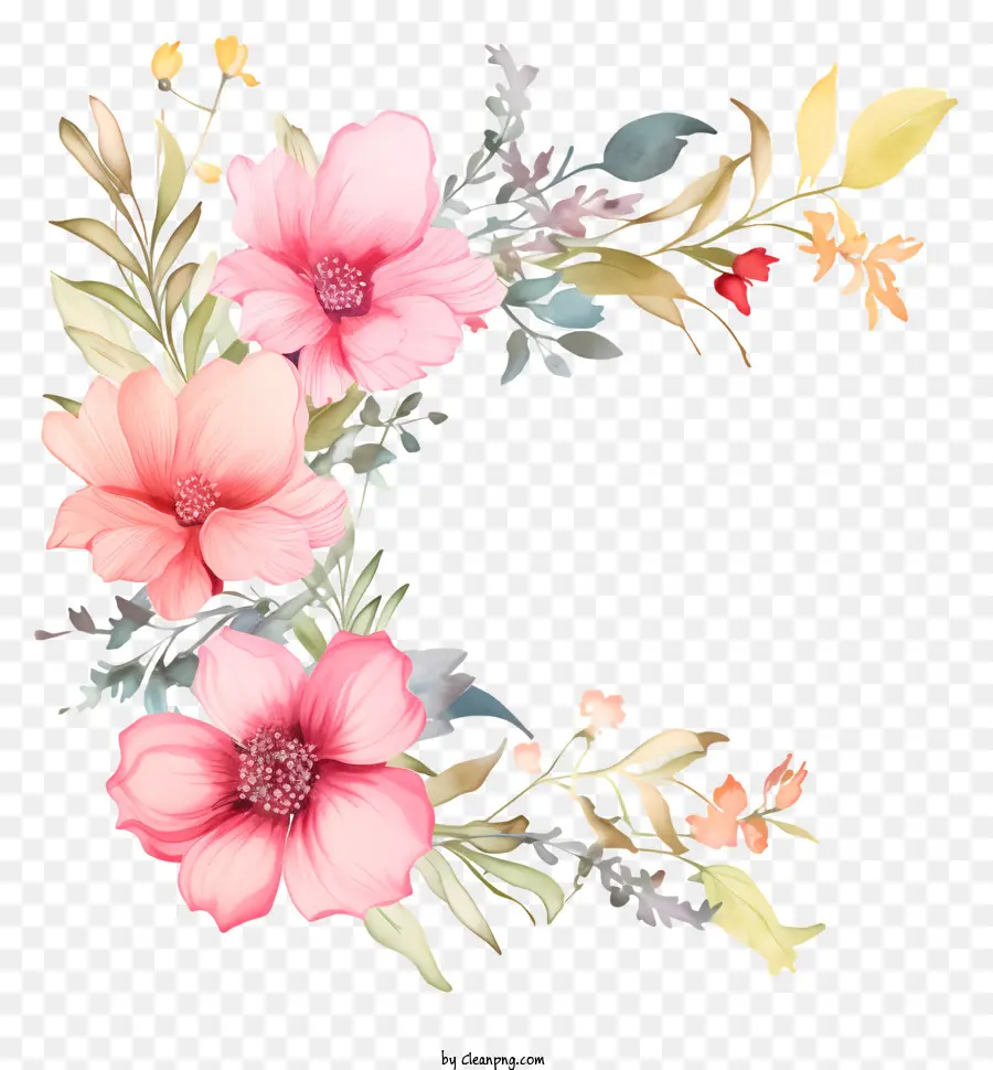 цветочный венок，Розовые цветы PNG