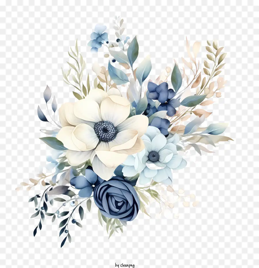 Свадебное цветочное искусство，синие цветы PNG