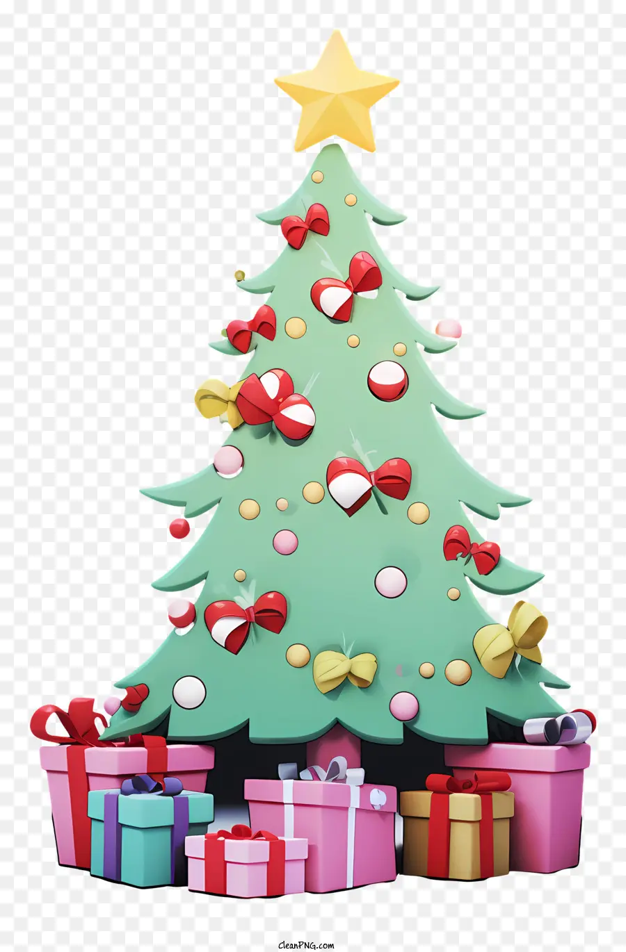 Рождественская елка，розовые и зеленые подарки PNG