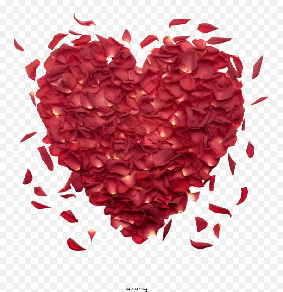 Сердце лепестков роз，красный PNG