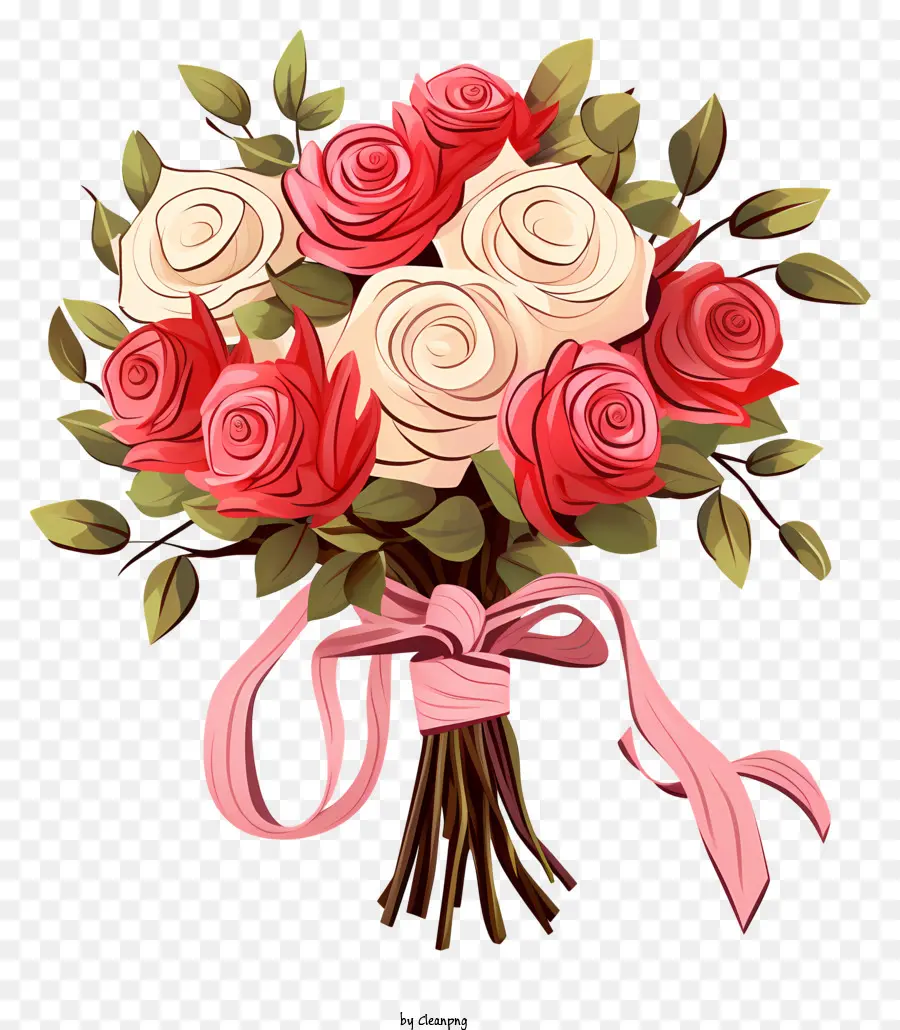 красные и белые розы，Розовые ленты PNG