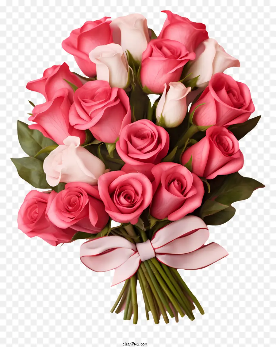 розовые и белые розы，букет PNG
