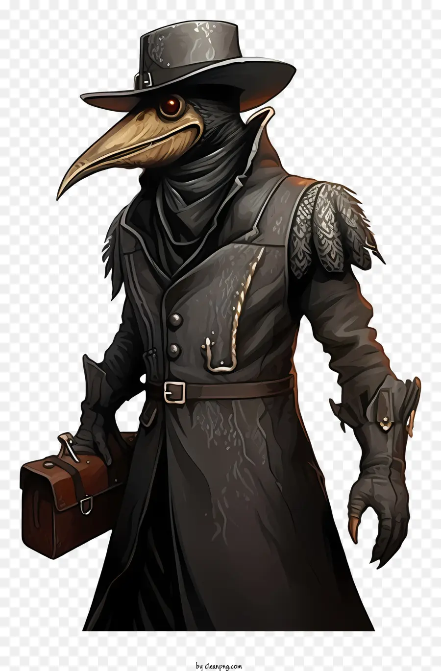 Человек с птичьей маской，длинное пальто и шляпа PNG