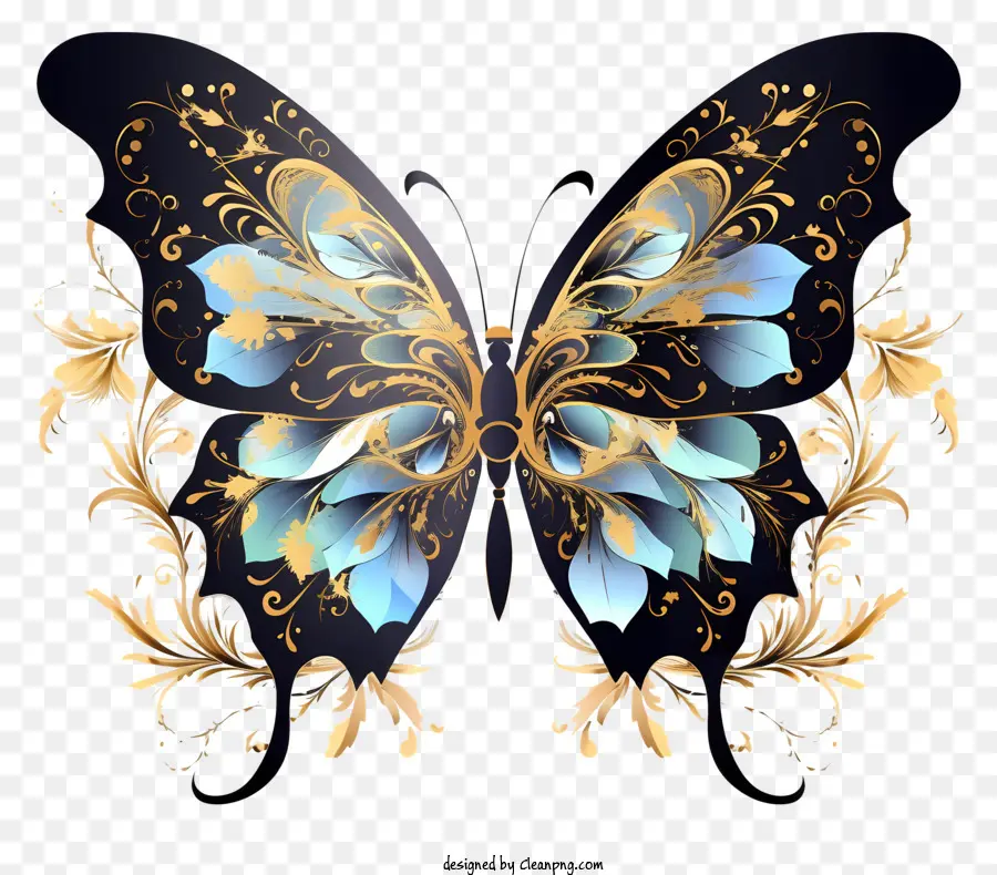 Бабочка，черная и золотая бабочка PNG