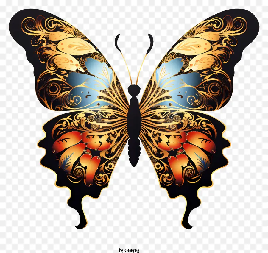 Золотая Бабочка，цветочные узоры PNG