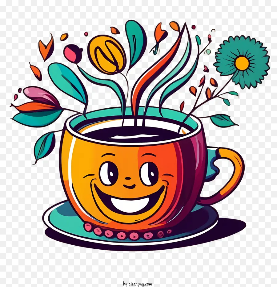 чашка кофе мультфильм，улыбка PNG