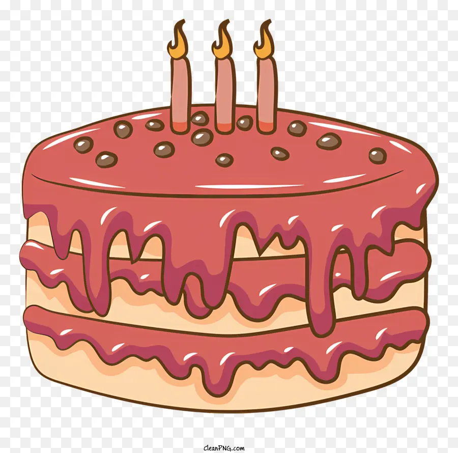 Розовый торт ко дню рождения，зажженные свечи PNG
