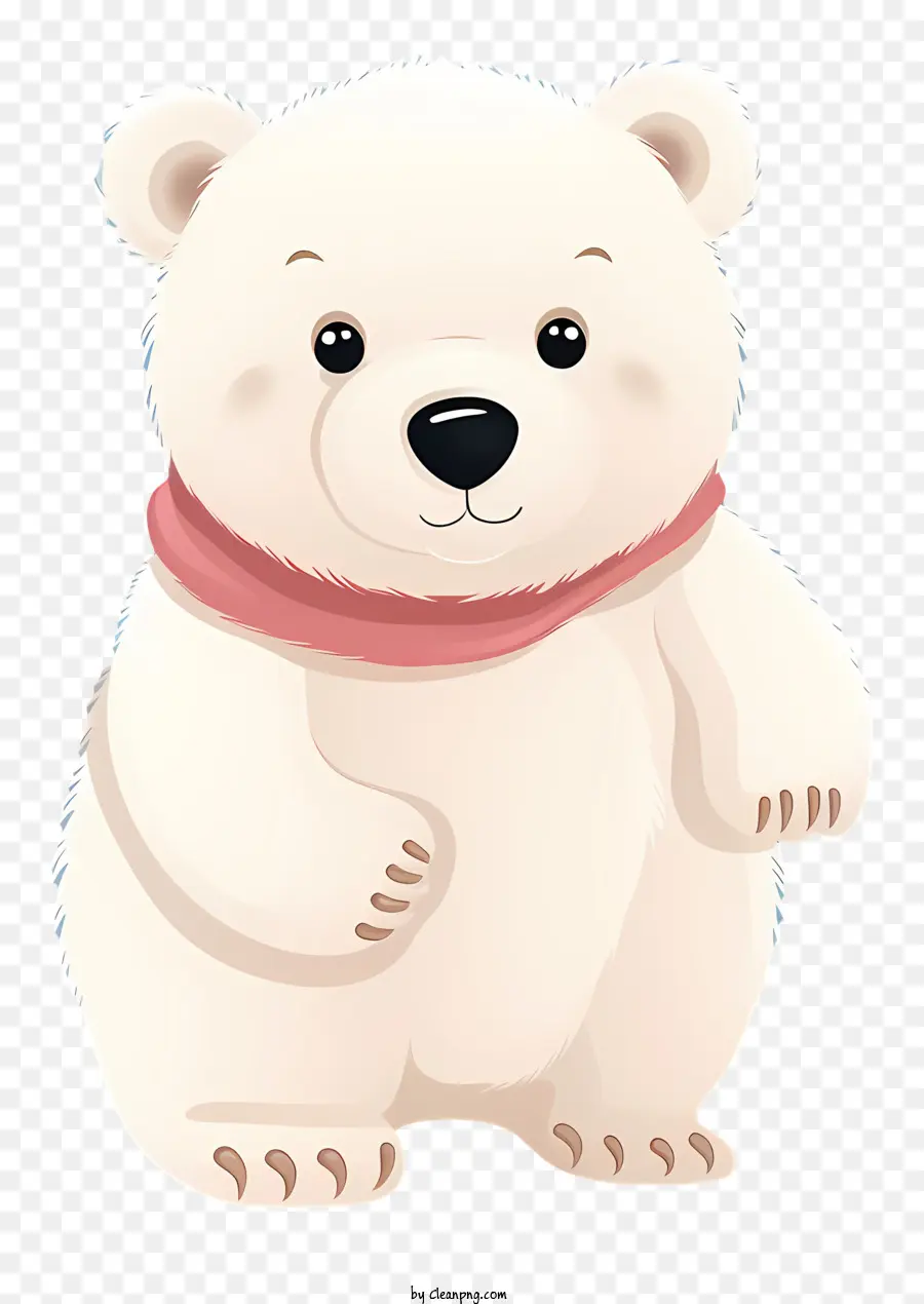 белый медведь，красный шарф PNG