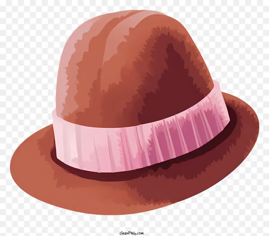 коричневая шляпа，розовая лента PNG
