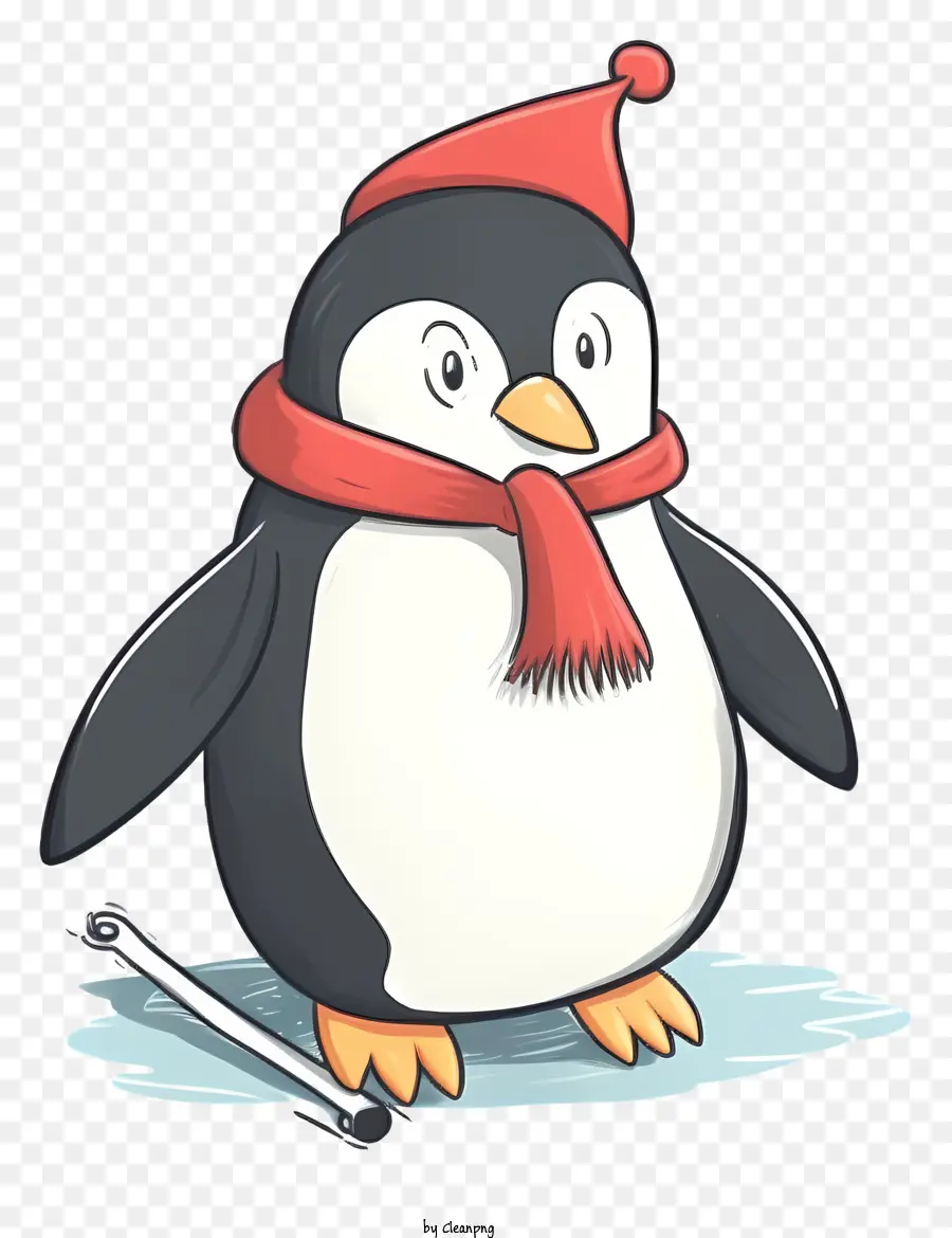 мультфильм пингвин，красный шарф и шляпа PNG