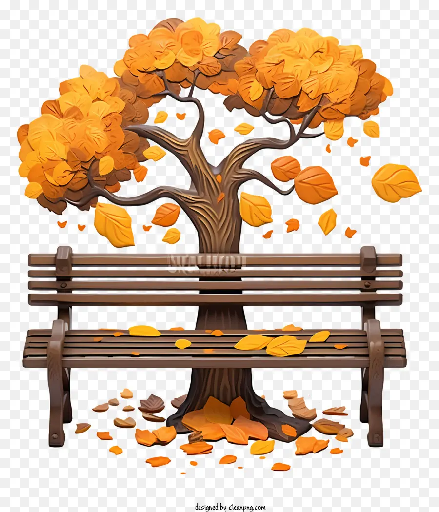 Деревянной Скамейке，Осенние Листья PNG