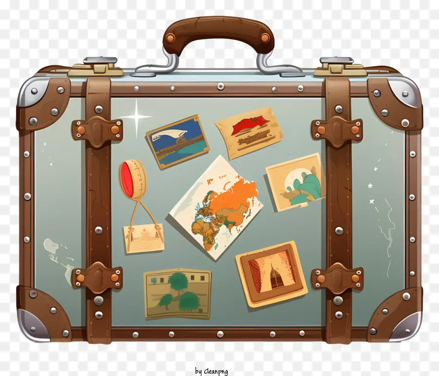 Винтажный деревянный чемодан，Объекты внутри чемодана PNG
