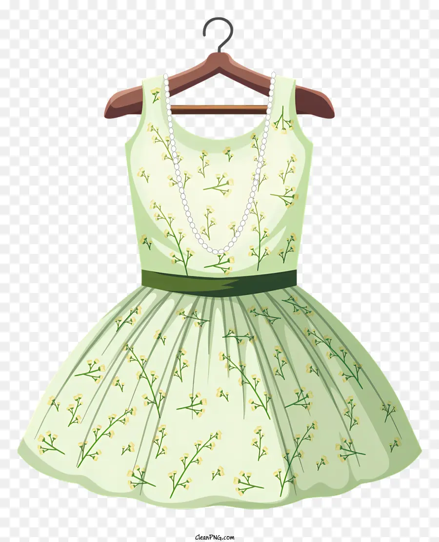 зеленое платье，жемчуг PNG