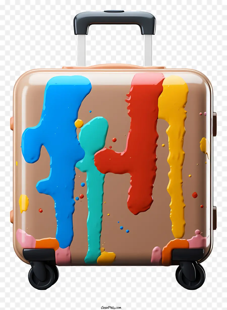коричневый чемодан，красочные брызги краски PNG