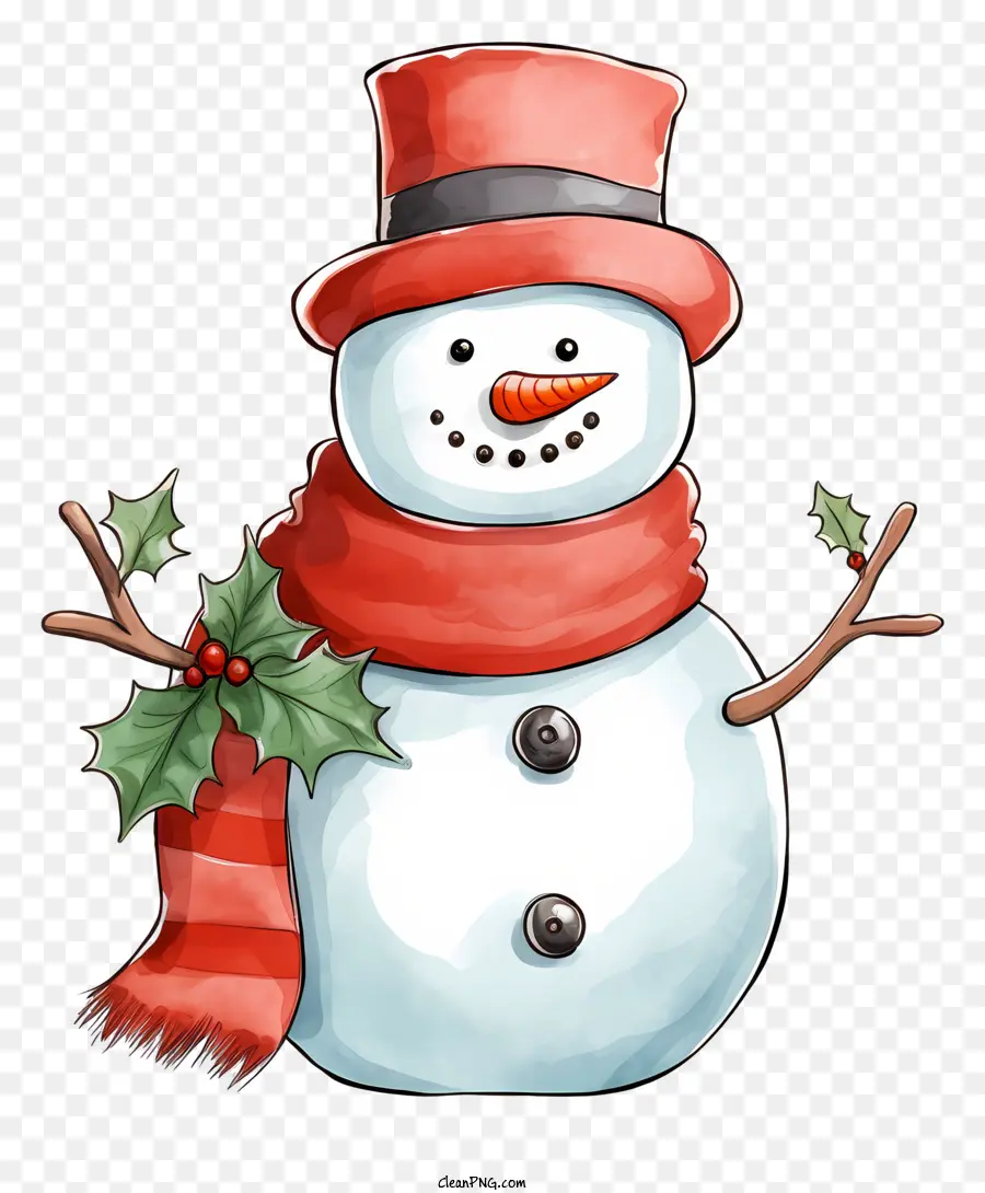 Снеговик，красный и белый шарф PNG