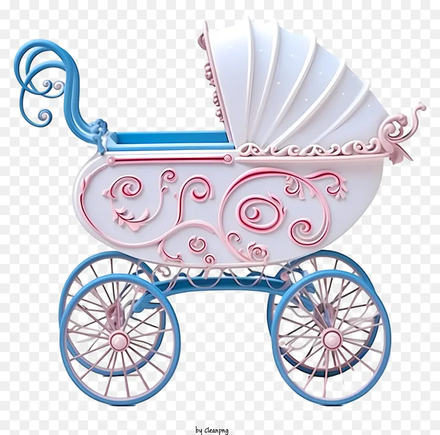 синяя и белая детская карета，Симпатичный дизайн детская карета PNG