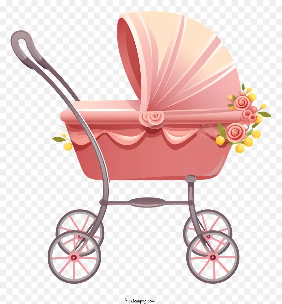 Розовая детская карета，каретка с колесами PNG