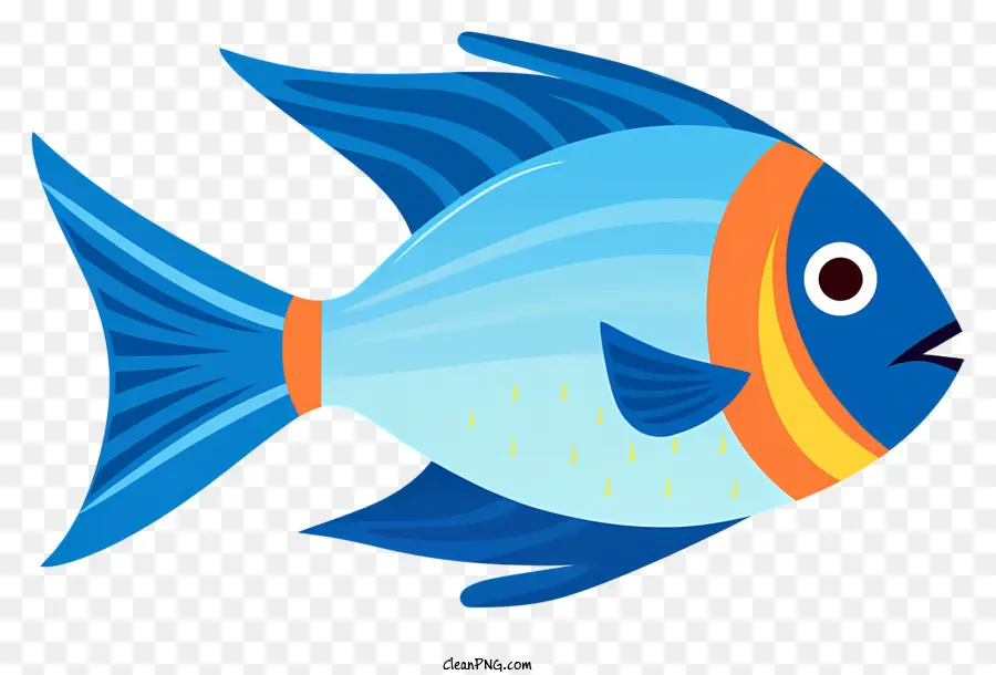 синяя рыба，оранжевые и желтые полосы PNG