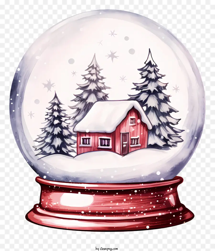 снежный шар，красный дом PNG