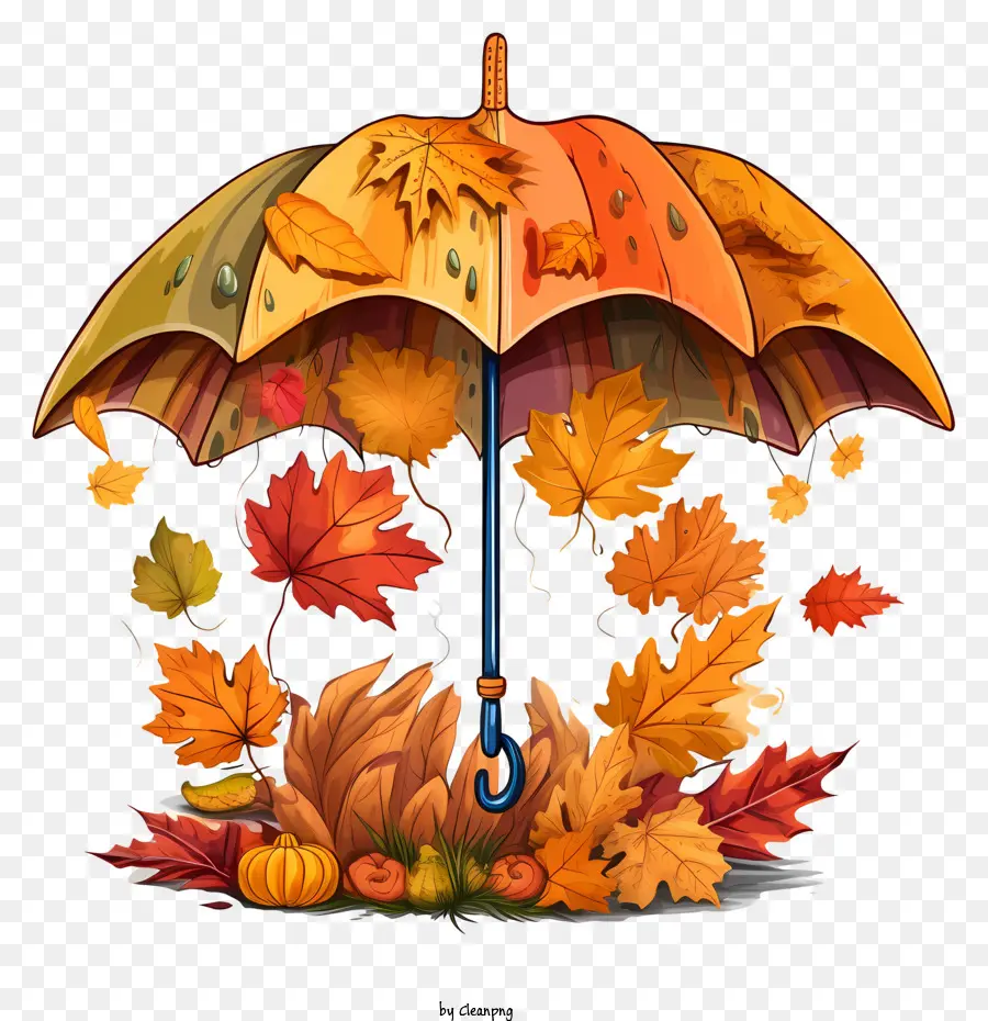 Сердце в форме зонтика，Осенние Листья PNG