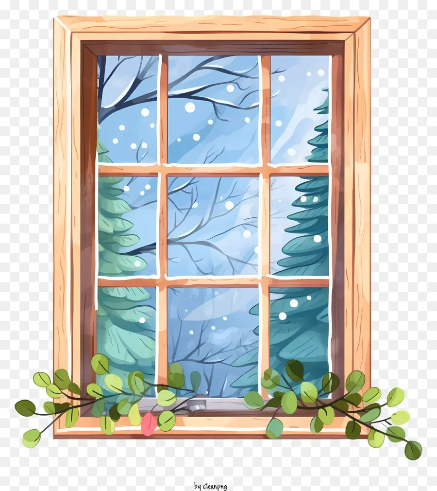 деревянное окно，Снежный лес PNG