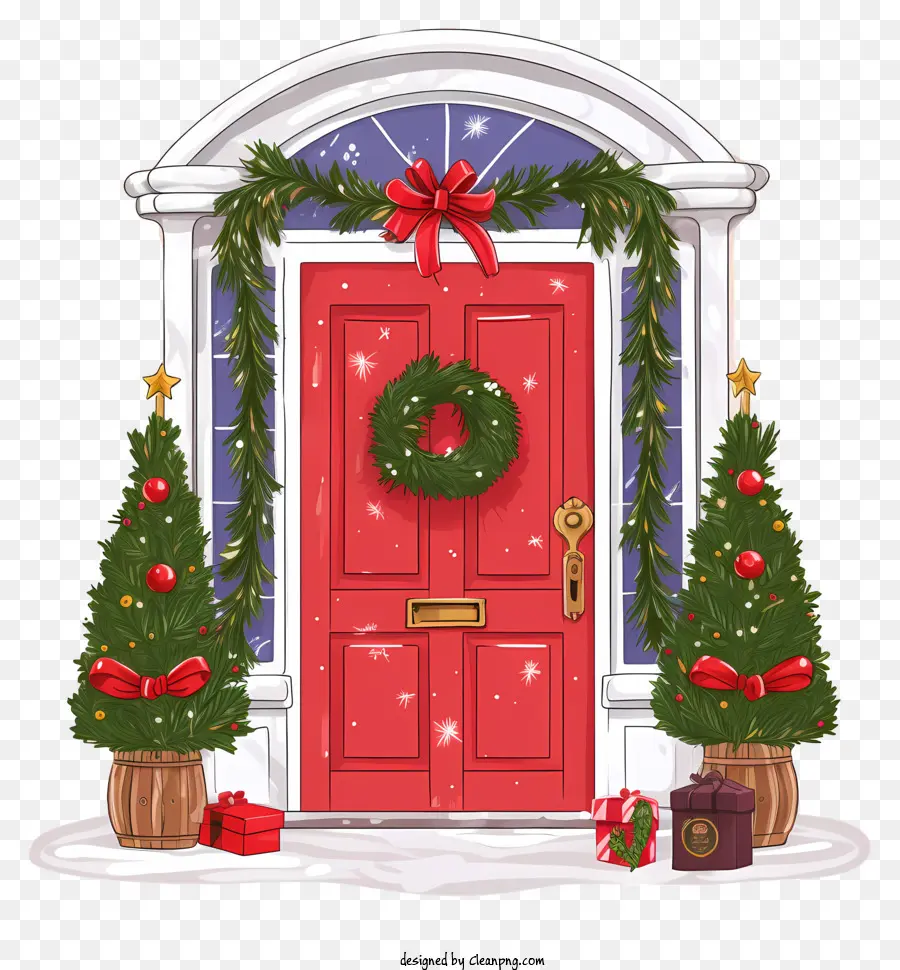 Красная входная дверь，Christmas Decorations PNG