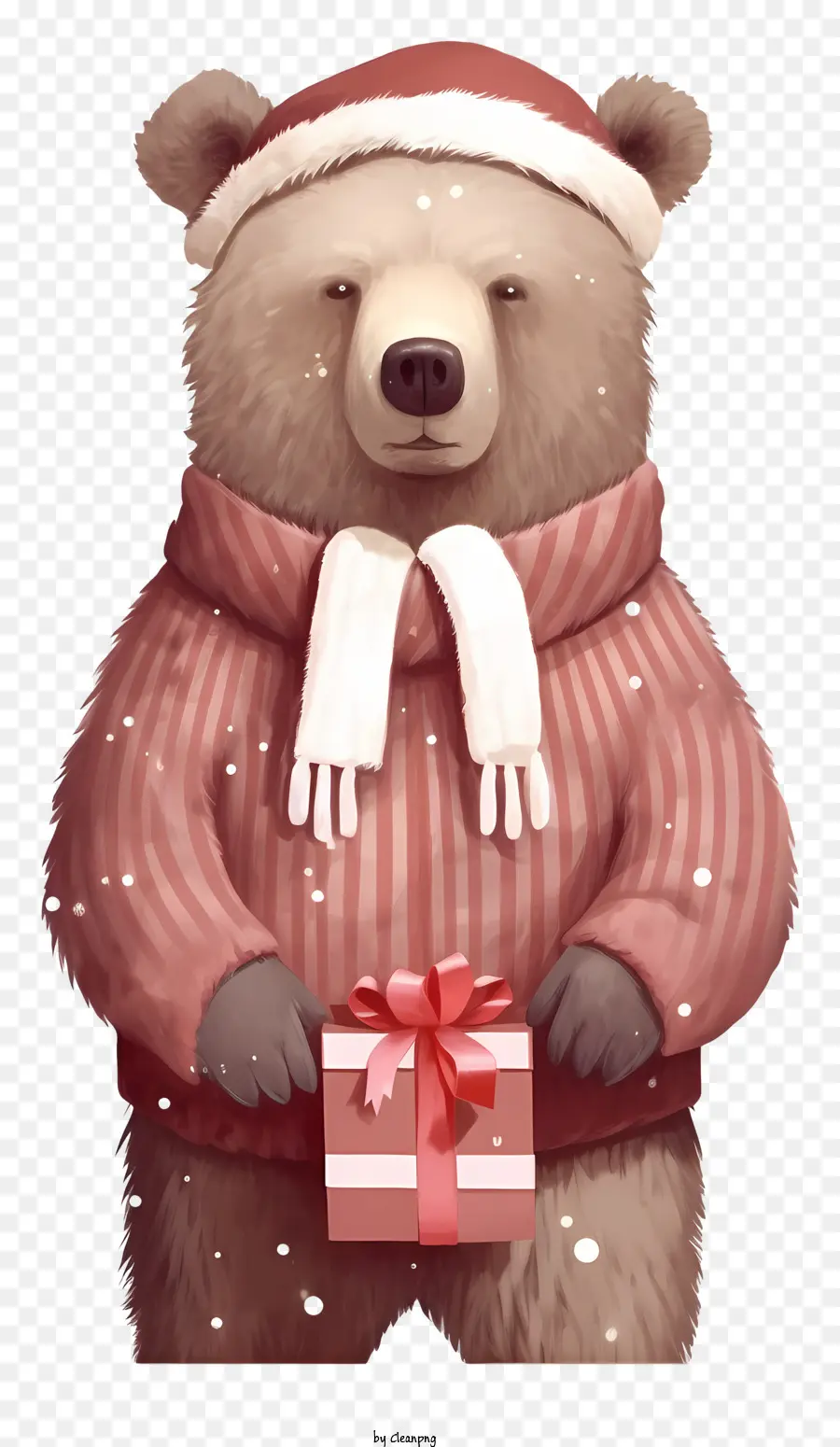 медведь，красный и белый полосатый свитер PNG