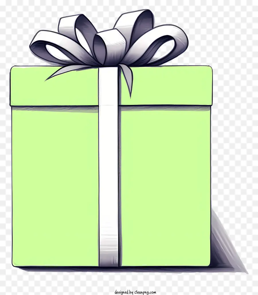 зеленая подарочная коробка，Белая атласная лента PNG