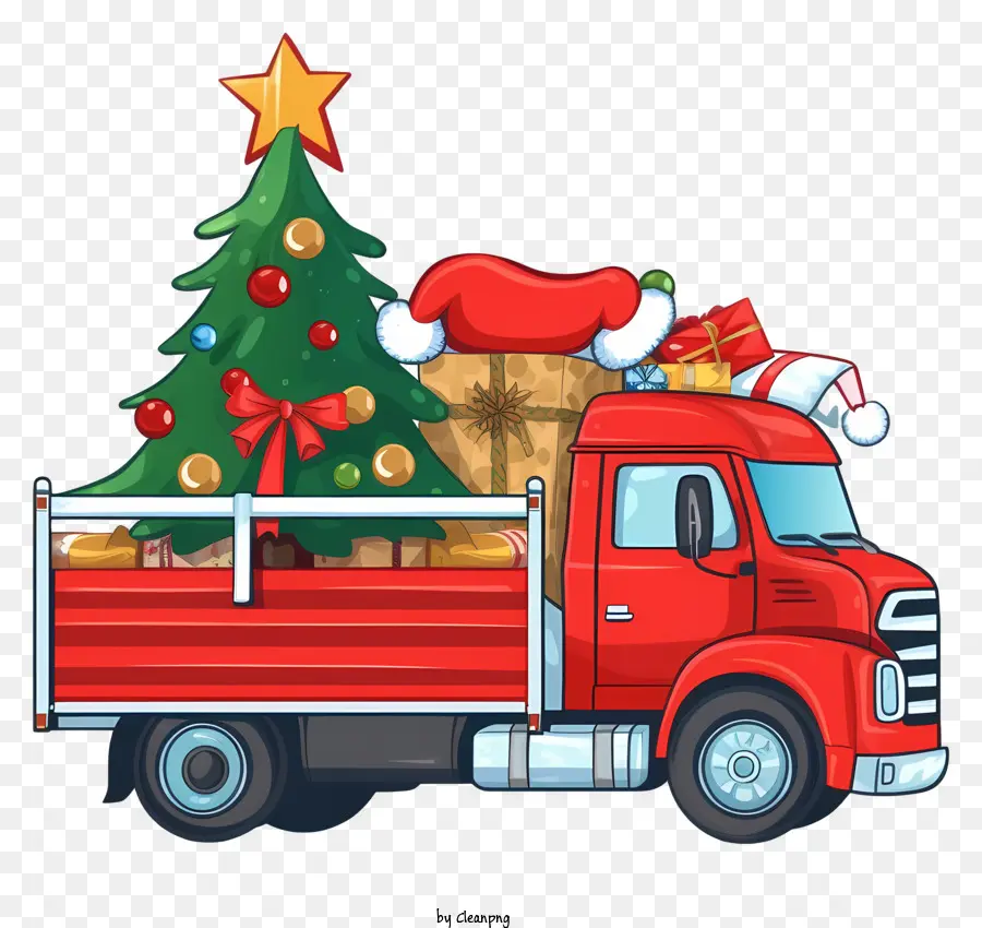 красный грузовик，Рождественская елка PNG