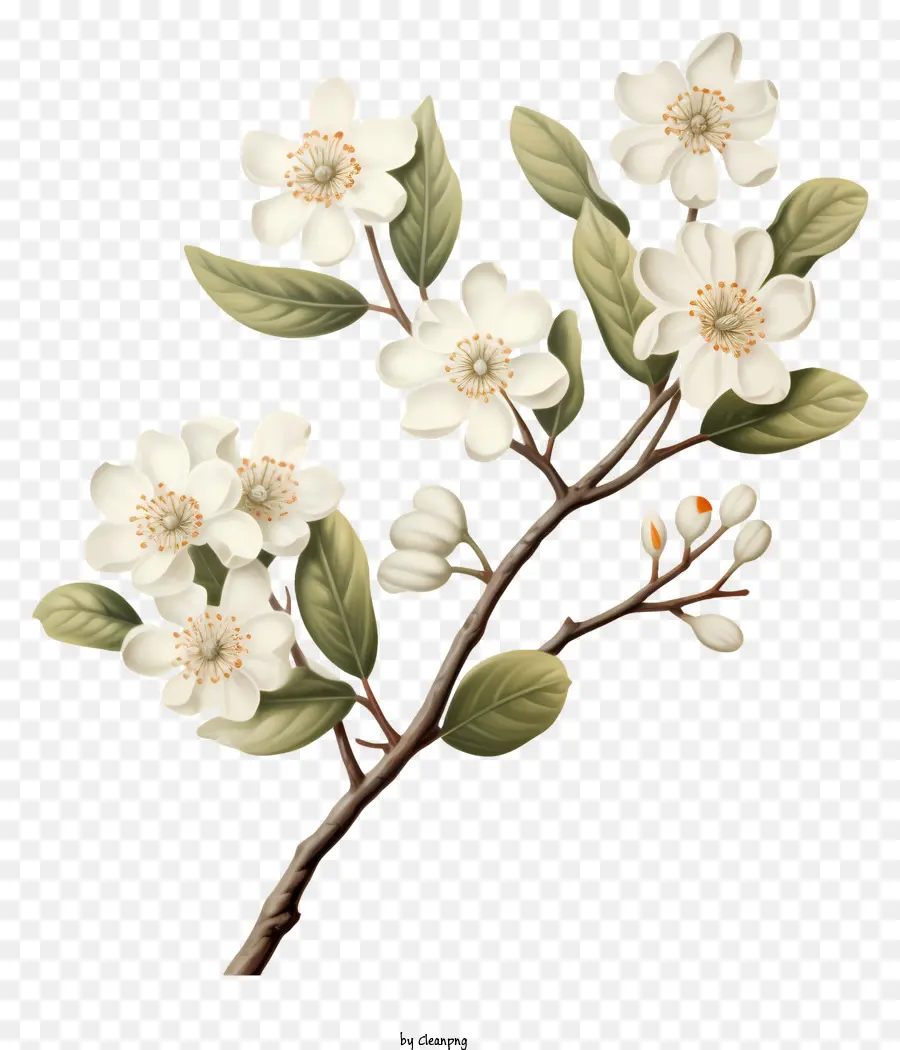 Белое цветущее дерево，ветвь с белыми цветами PNG