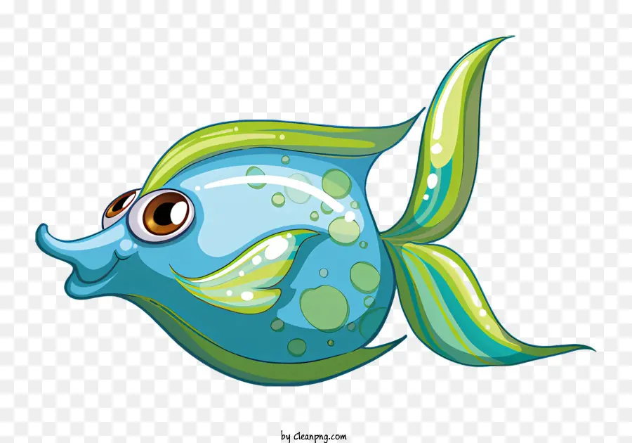 Маленькая голубая рыба，зеленые и желтые пятна PNG