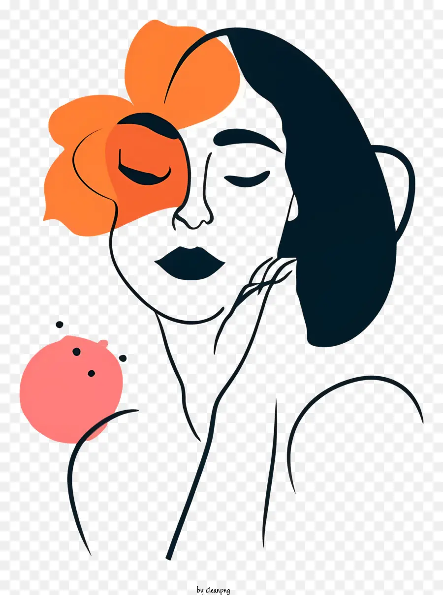 Женщина，оранжевый цветок PNG