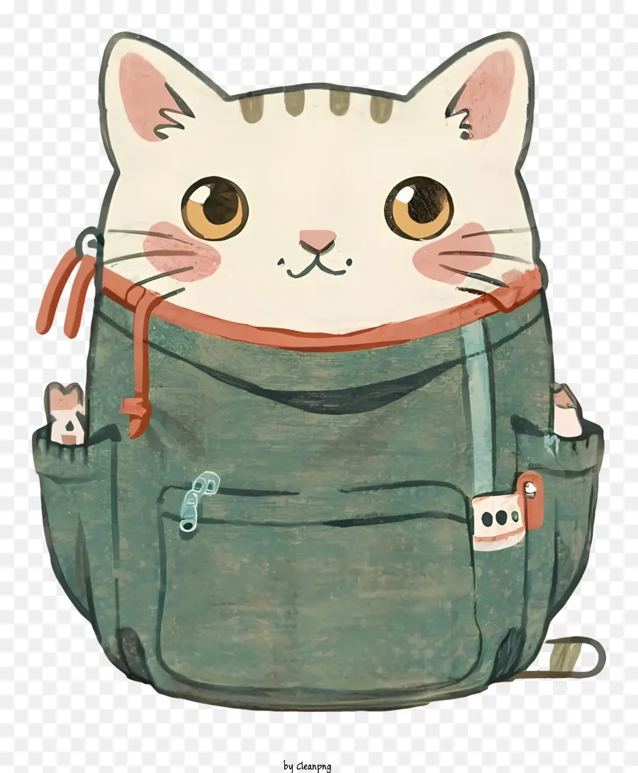 мультфильм кот，зеленый рюкзак PNG