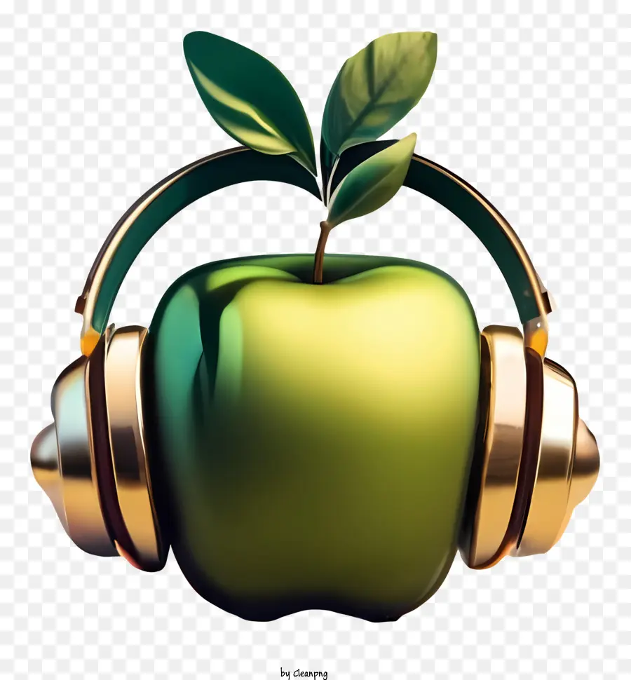 зеленое яблоко，Headphones PNG