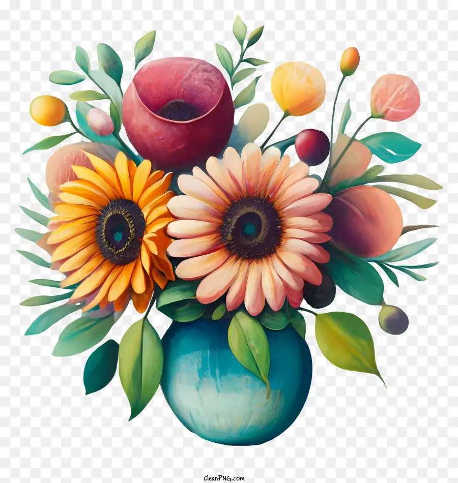 Живопись цветов，ваза с цветами PNG