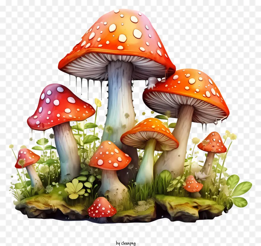 Грибной лес，Разные цветные грибы PNG