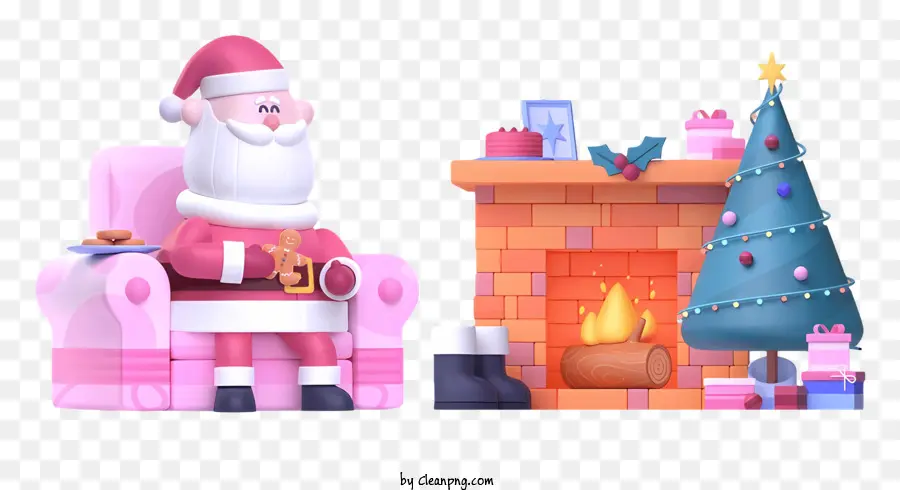 Санта Клаус，розовый стул PNG