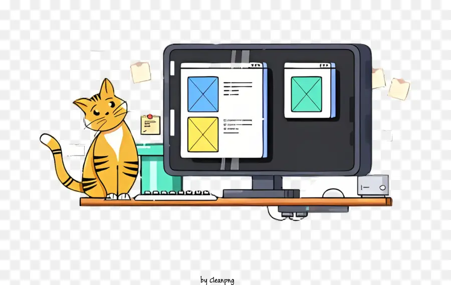 кошка，экран компьютера PNG