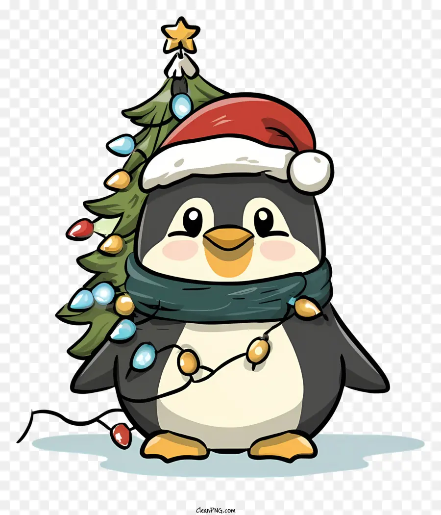 мультфильм пингвин，Санта Hat PNG