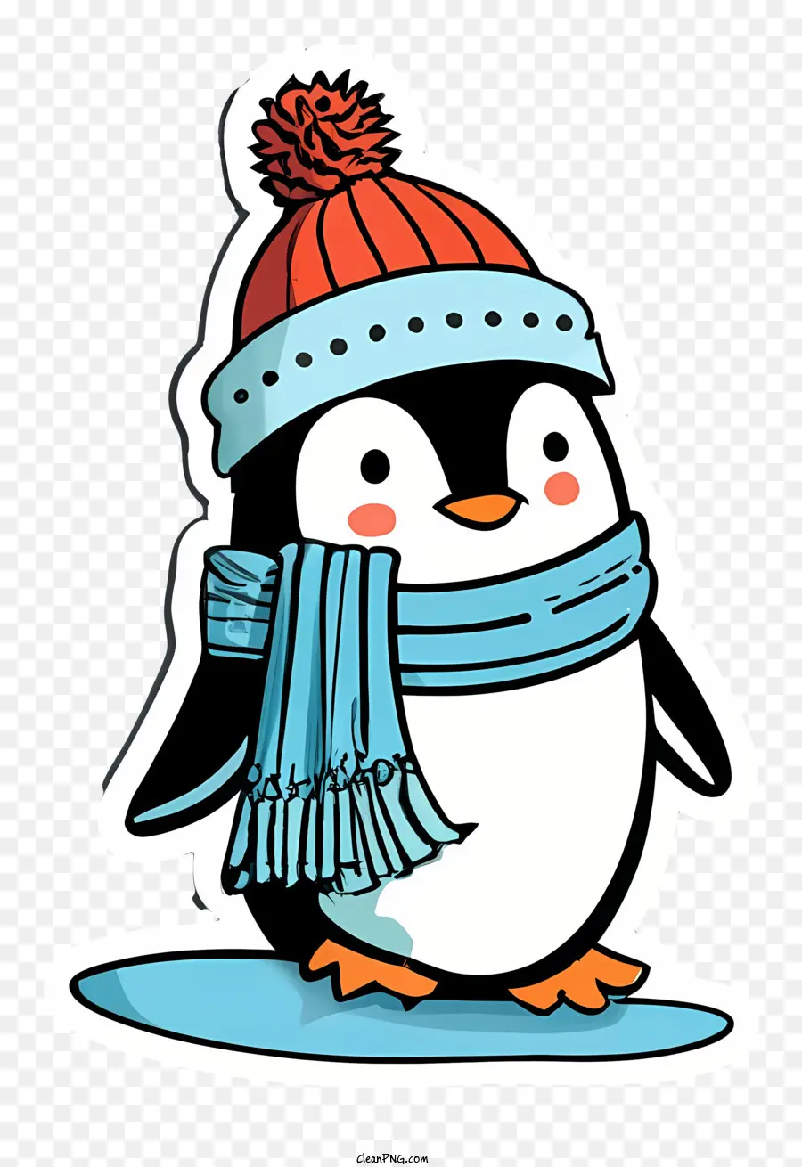 мультфильм пингвин，сине белая вязаная кепка PNG