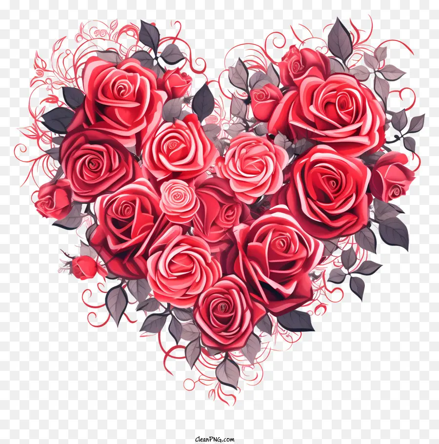 Венки в форме сердца，Красные Розы PNG